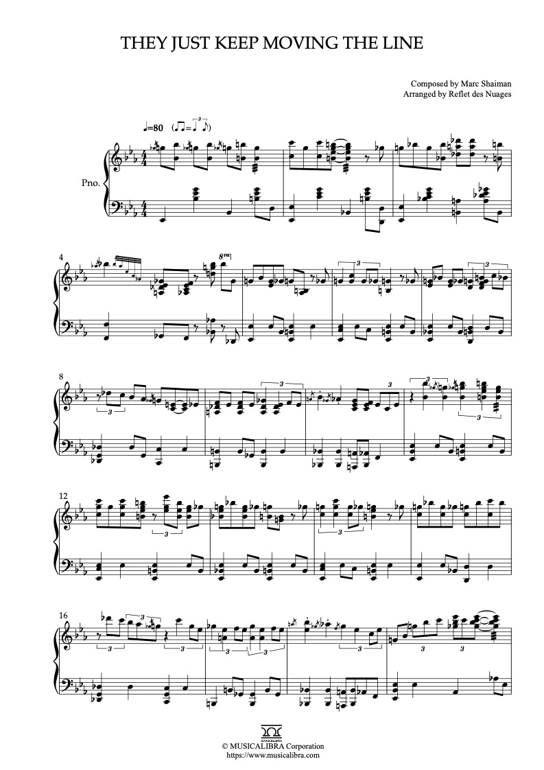 Sheet music of SMASH They Just Keep Moving the Line arranged for piano solo preview page 1