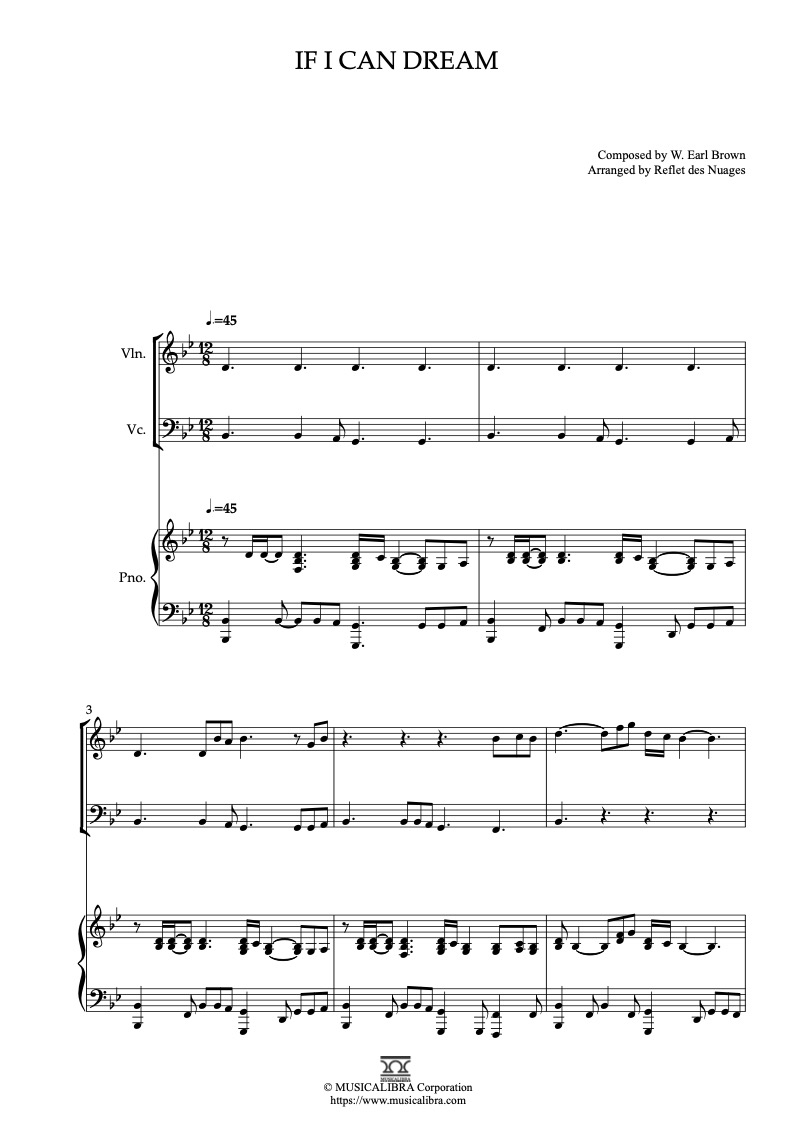 Partitura de Elvis Presley If I Can Dream arreglada para trío de violín, violonchelo y piano