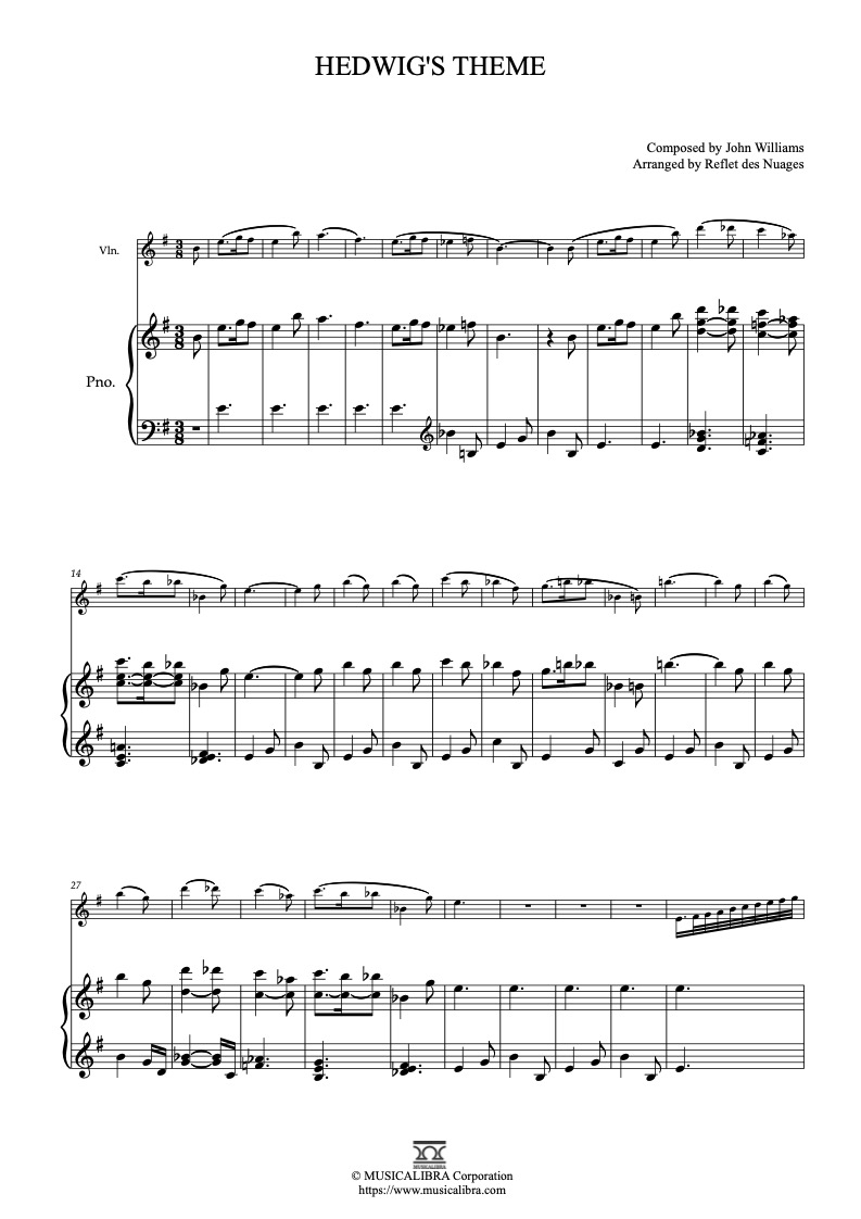 해리 포터 Hedwig's Theme 바이올린 피아노 듀엣 악보