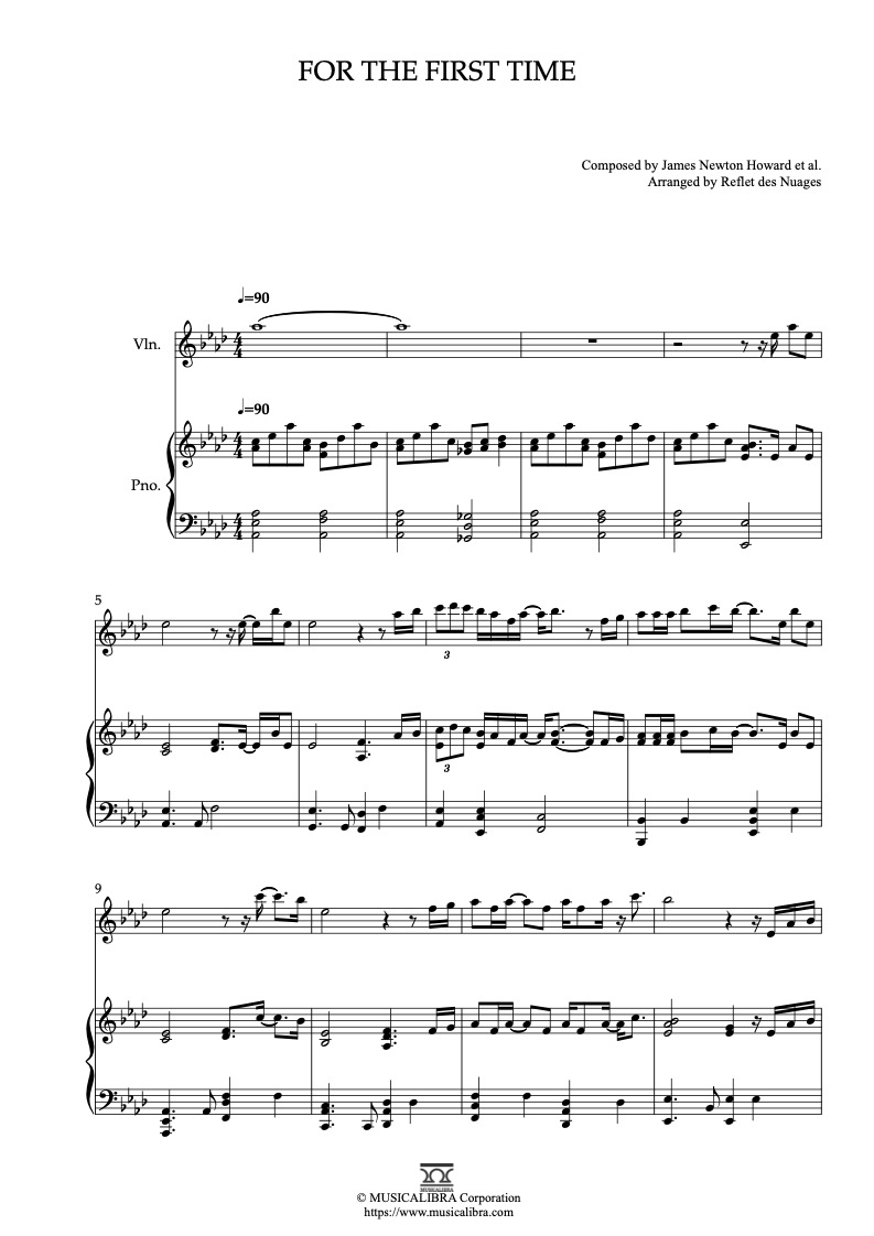 For the First Time(Kenny Loggins) From One Fine Day 二重奏 樂譜 - 小提琴, 鋼琴