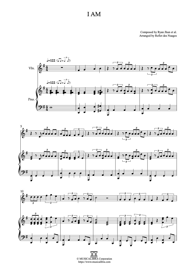Sheet music of IVE I Am arranged for violin and piano duet preview page 1
