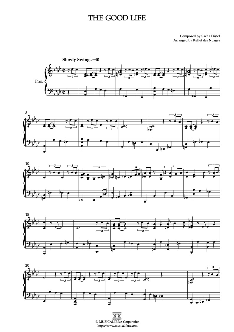 Partitura de Tony Bennett The Good Life arreglada para piano solo