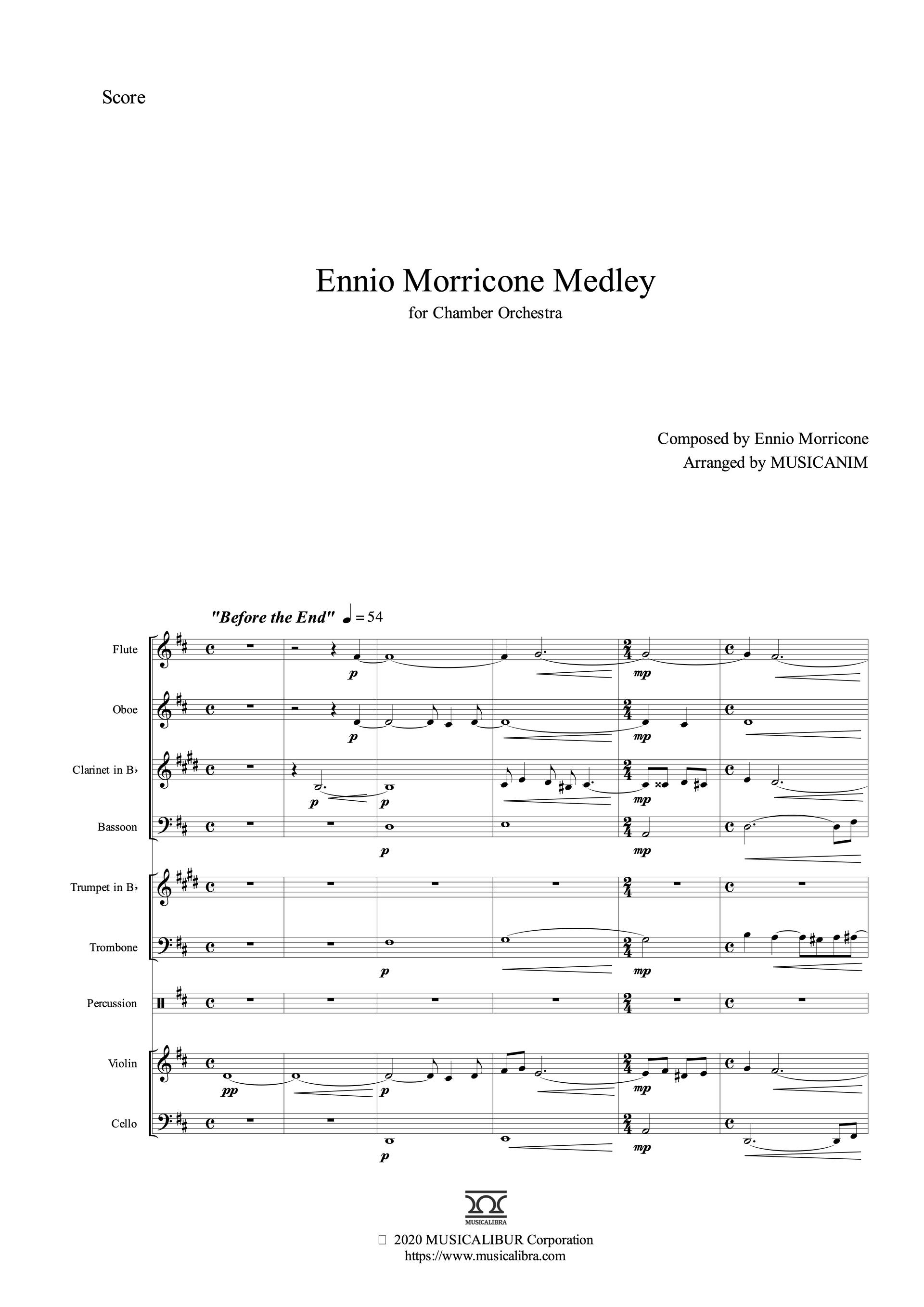 Sheet music of Ennio Morricone Medley arranged for chamber orchestra preview page 1