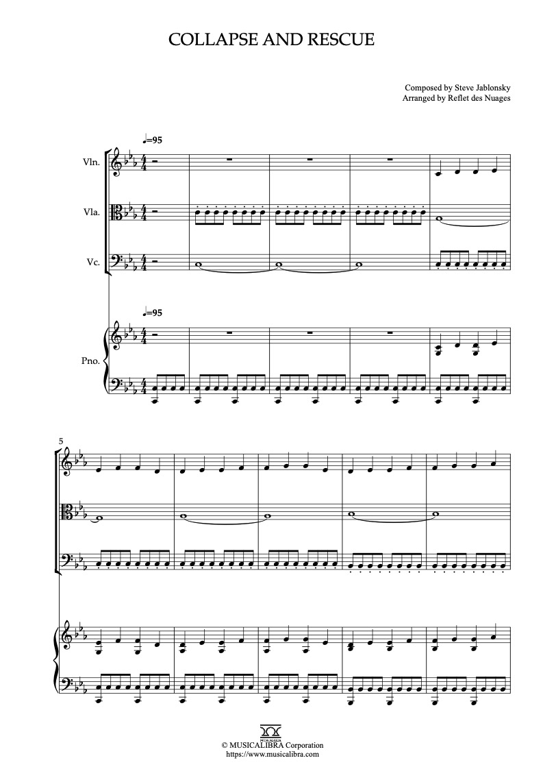 Partitura de Steamboy Collapse and Rescue arreglada para cuarteto de violín, viola, violonchelo y piano