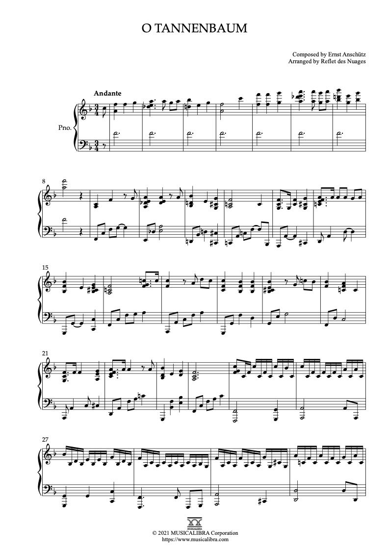 O Tannenbaum 钢琴 独奏 乐谱