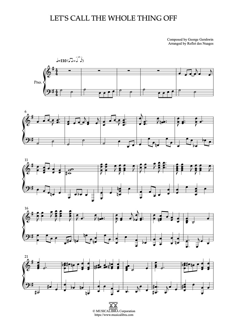 Shall We Dance Let's Call the Whole Things Off ピアノソロ 編曲 楽譜