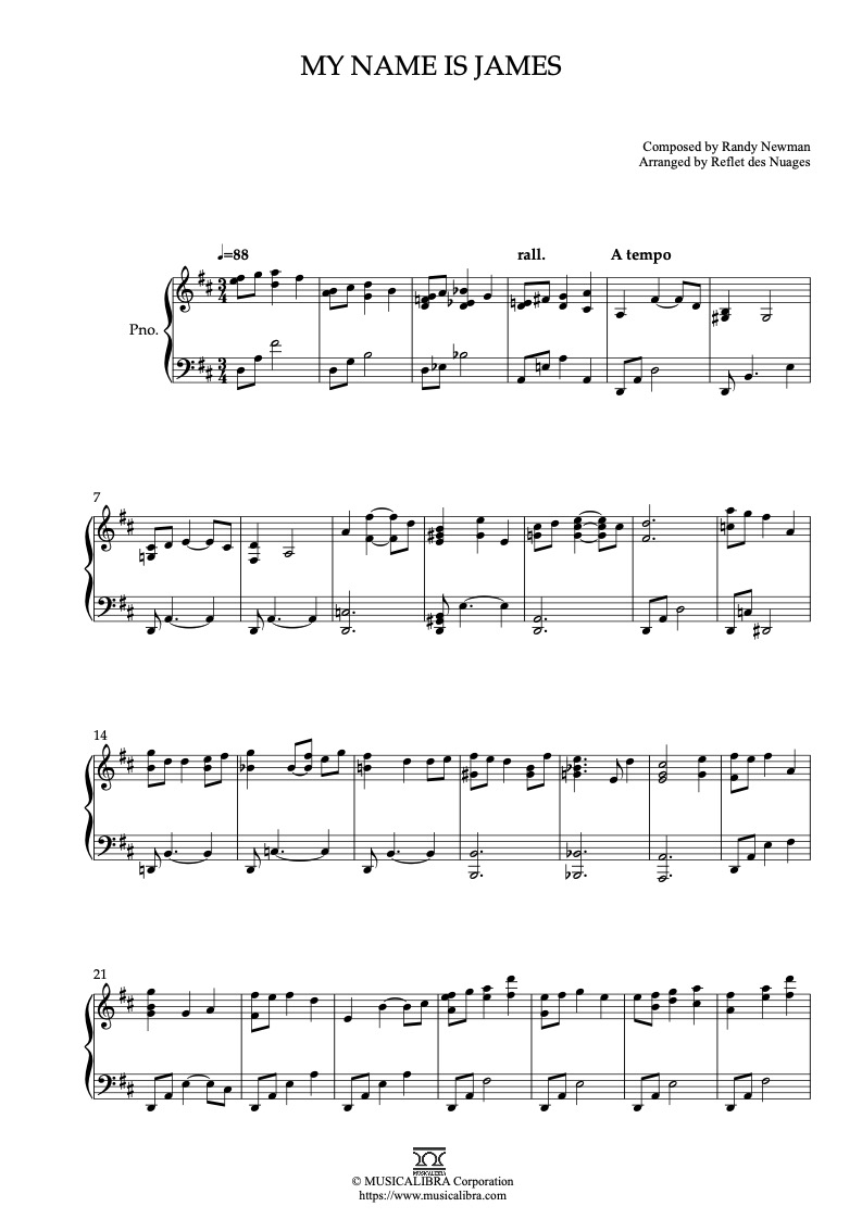 Partitura de James and the Giant Peach My Name Is James arreglada para piano solo