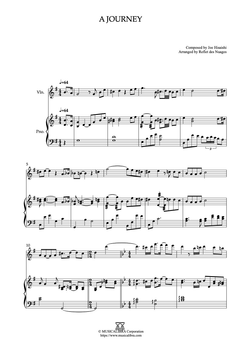 The Wind Rises A Journey 編曲楽譜 - ヴァイオリン、ピアノデュエット