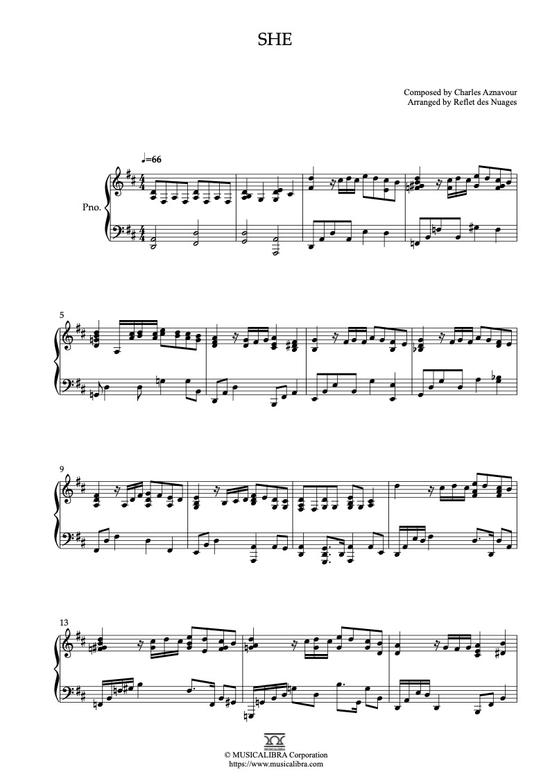 Partitura de Notting Hill Theme She arreglada para piano solo