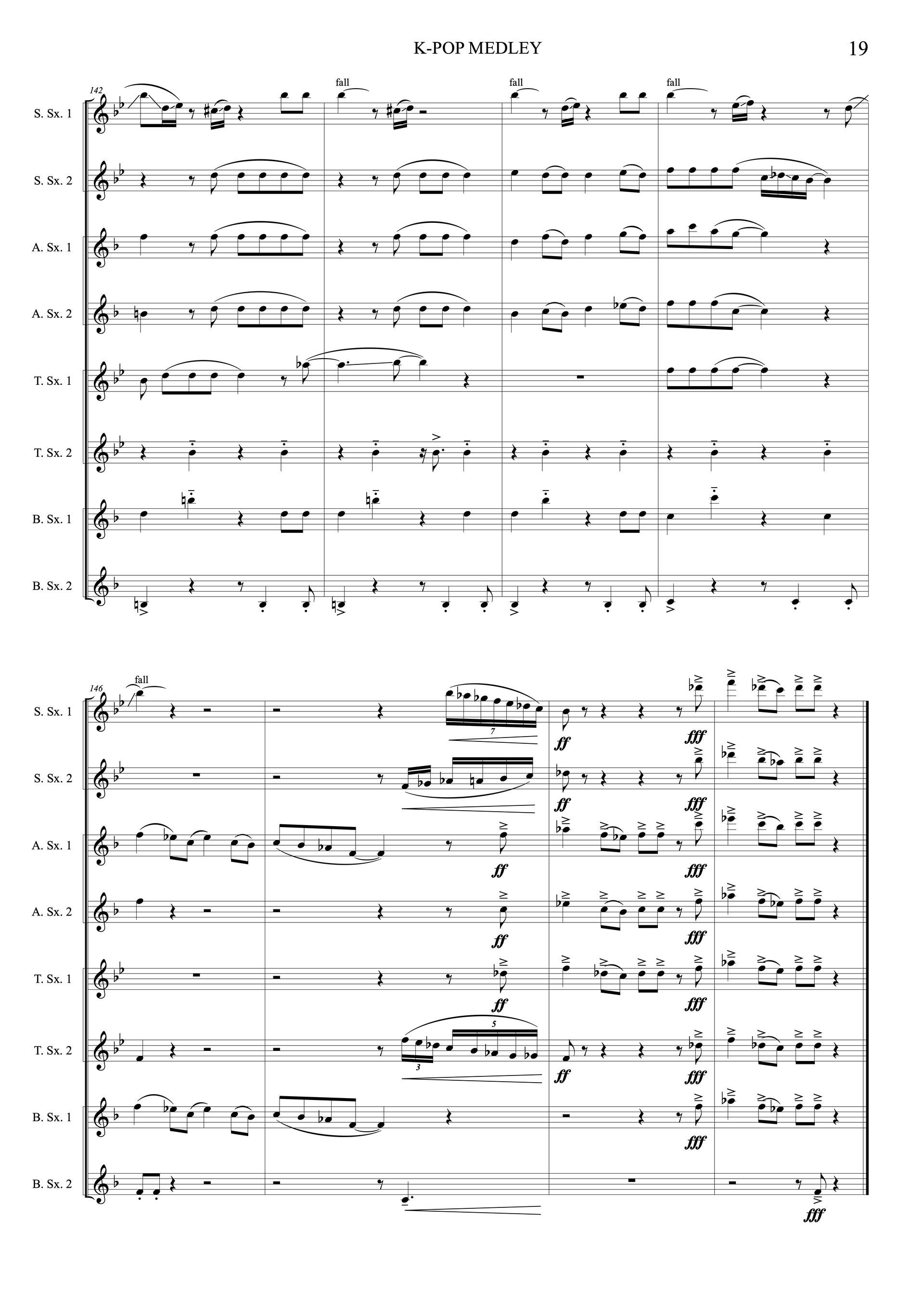 Sheet music of K-POP Medley arranged for saxophone octet preview page 19