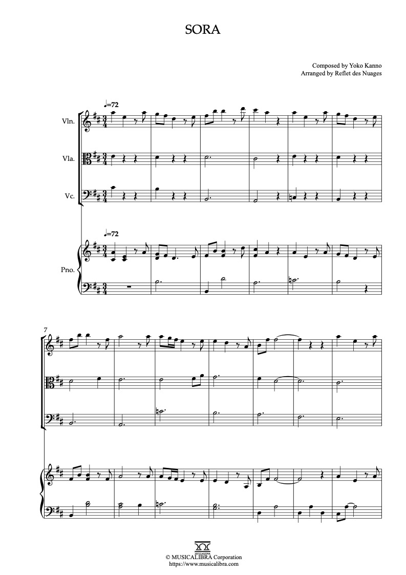 Escaflowne Sora 四重奏 乐谱 - 小提琴, 中提琴, 大提琴, 钢琴