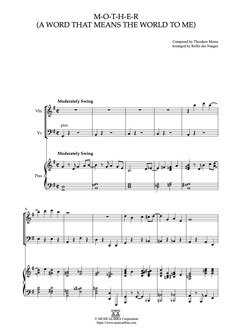 Eddy Arnold M-O-T-H-E-R(A Word That Means The World To Me) 三重奏 乐谱 - 小提琴, 大提琴, 钢琴