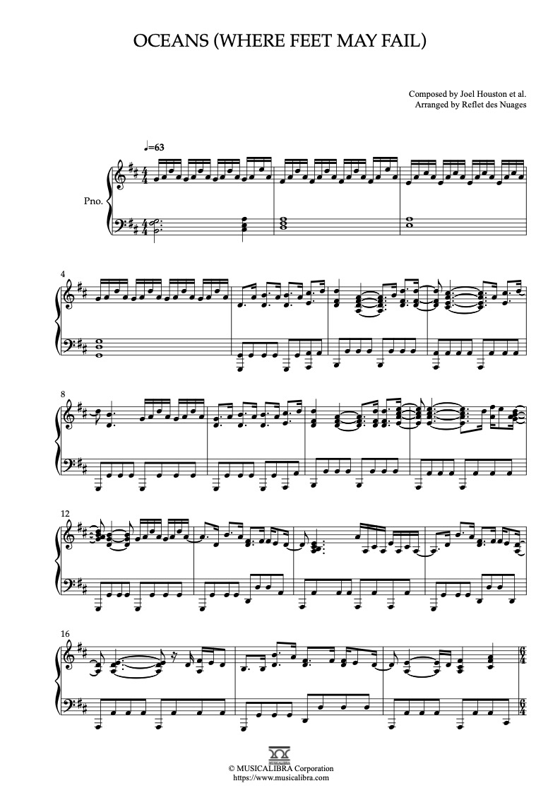 Oceans (Where Feet May Fail) ピアノソロ 編曲 楽譜