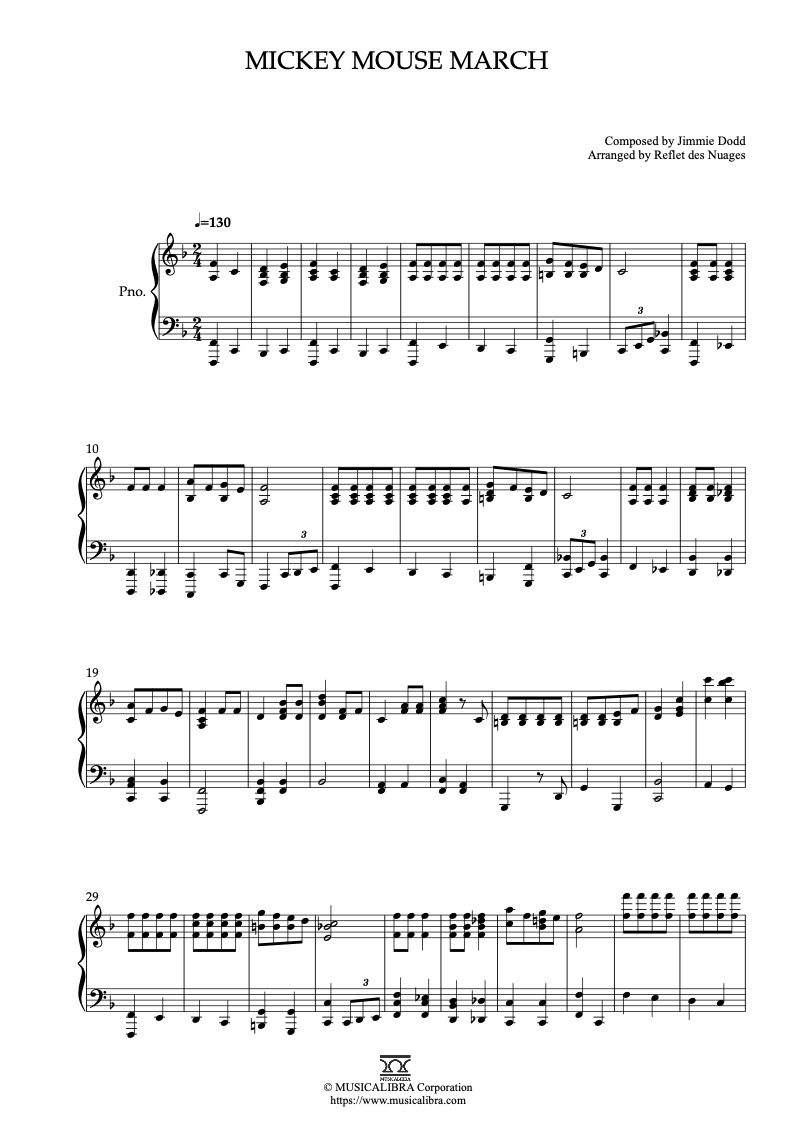 Mickey Mouse Club Mickey Mouse March ピアノソロ 編曲 楽譜