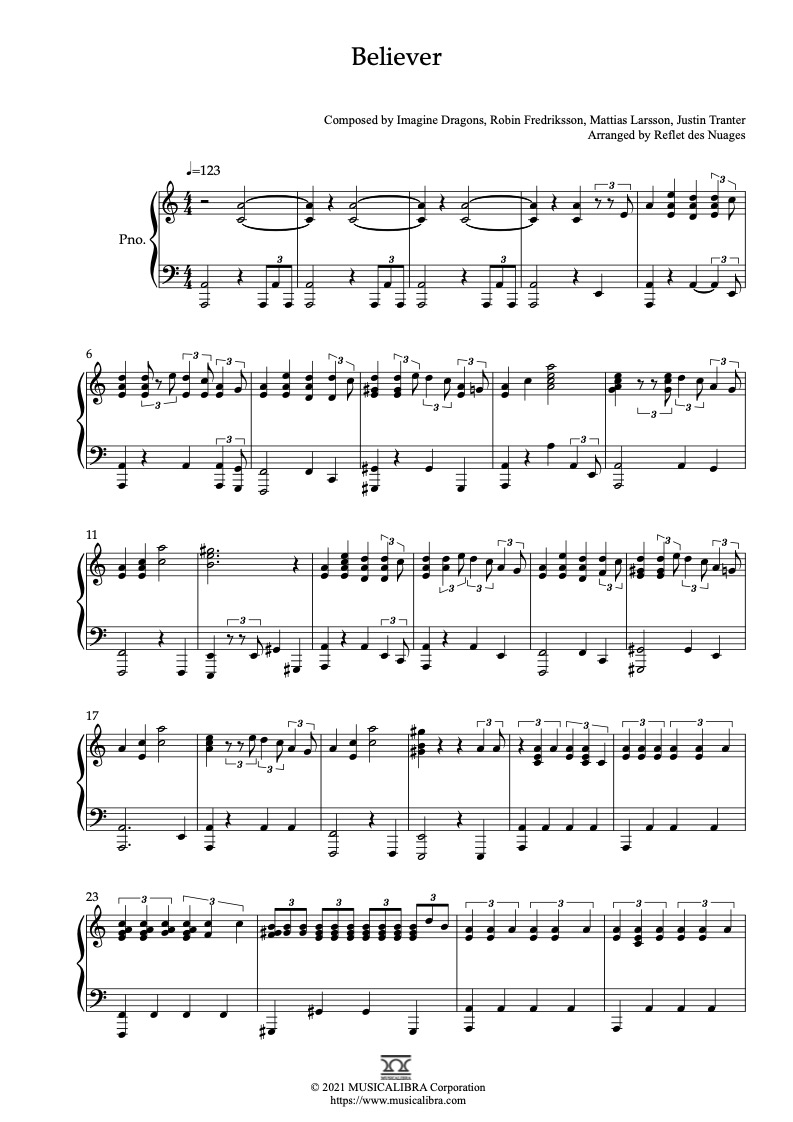 Imagine Dragons  Believer with Piano (Music Sheet) - Play with
