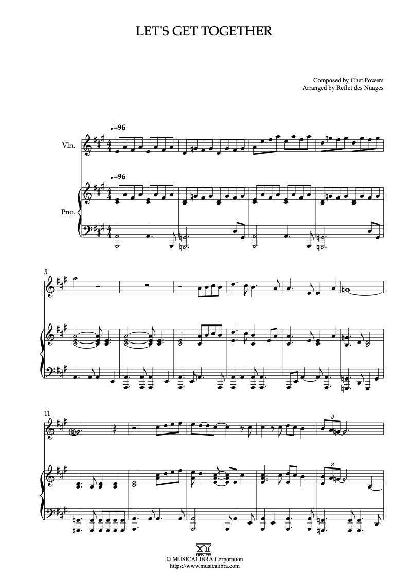 Partitura de Let’s Get Together arreglada para dueto de violín y piano