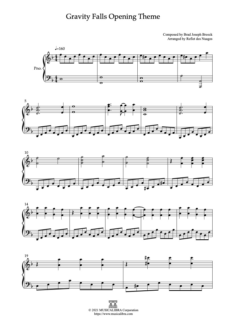PIANO SHEET MUSIC] Gravity Falls Opening Theme Music