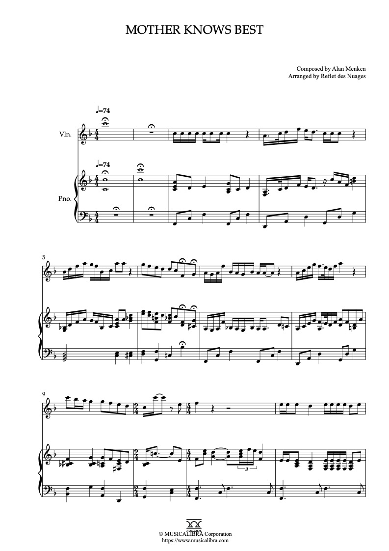Partitura de Tangled Mother Knows Best arreglada para dueto de violín y piano