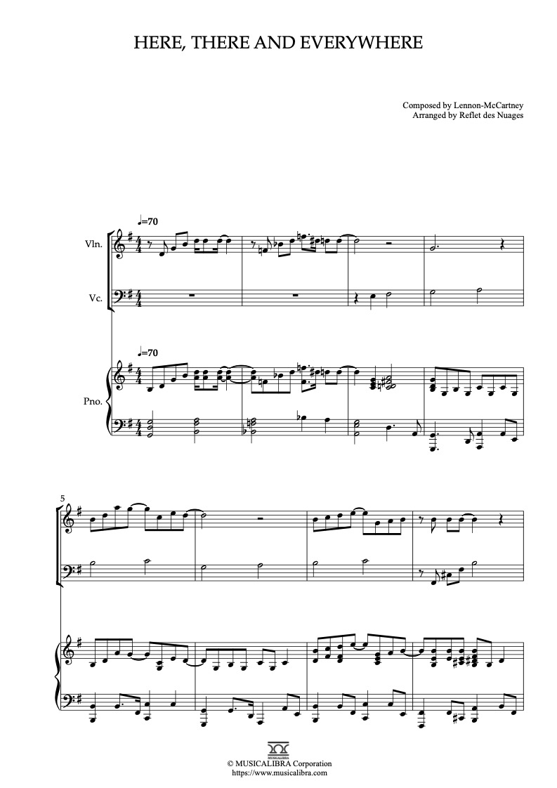 Here, There and Everywhere 三重奏 樂譜 - 小提琴, 大提琴, 鋼琴