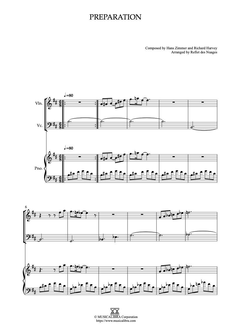 Sheet music of The Little Prince Preparation arranged for violin, cello and piano trio chamber ensemble preview page 1