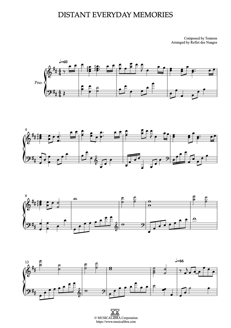 Sheet music of 5 Centimeter per Second Distant Everyday Memories arranged for piano solo preview page 1