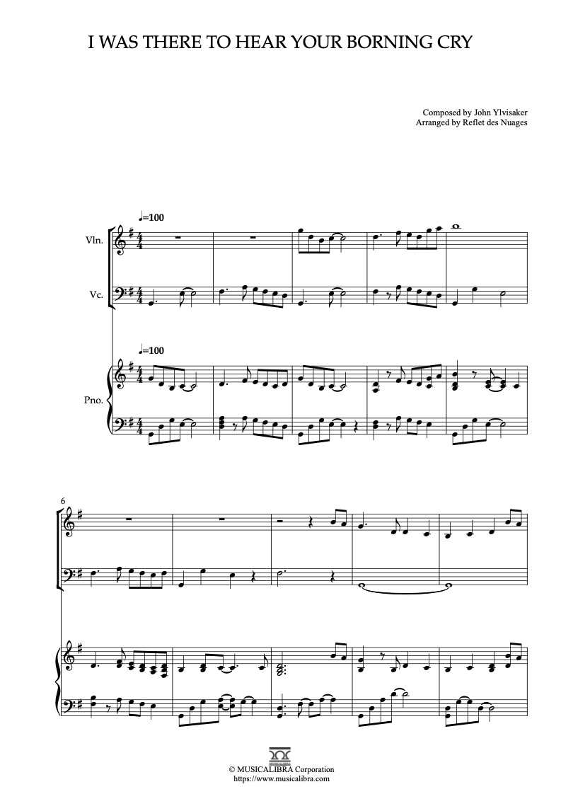 I Was There to Hear Your Borning Cry 바이올린, 첼로, 피아노 트리오 실내악 앙상블 편곡 악보