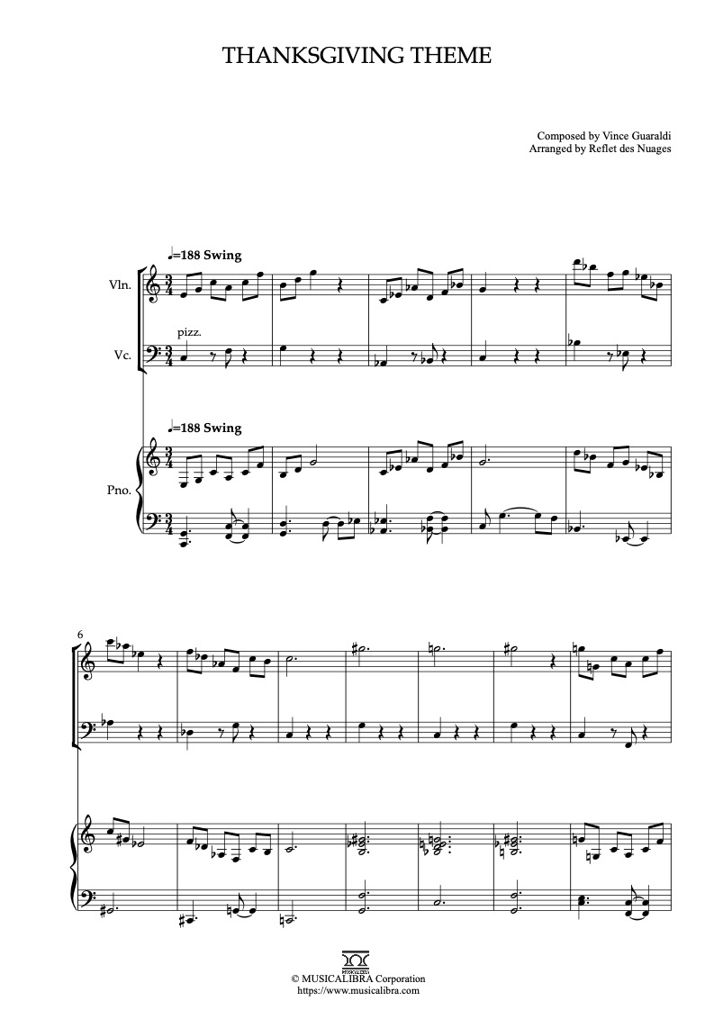 Thanksgiving Theme 編曲楽譜 - ヴァイオリン、チェロ、ピアノトリオ