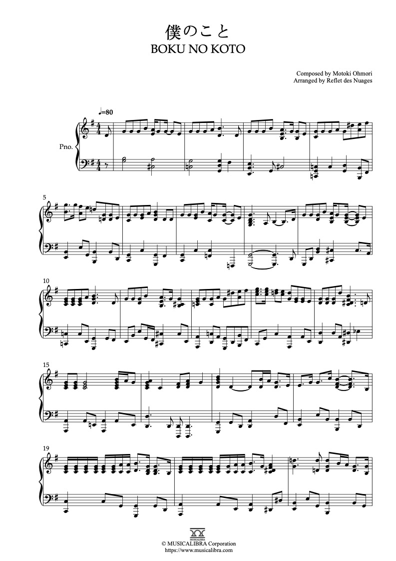 Partitura de Mrs. GREEN APPLE 僕のこと Bokuno Koto arreglada para piano solo