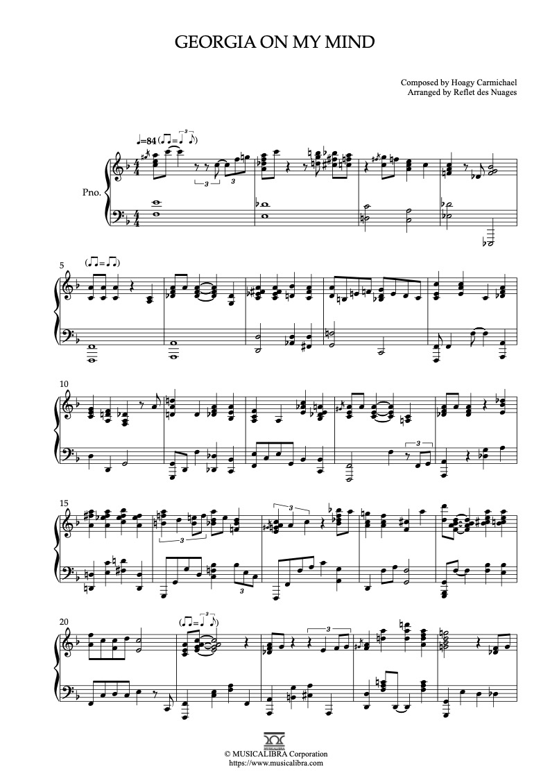 Sheet music of Georgia on My Mind arranged for piano solo preview page 1