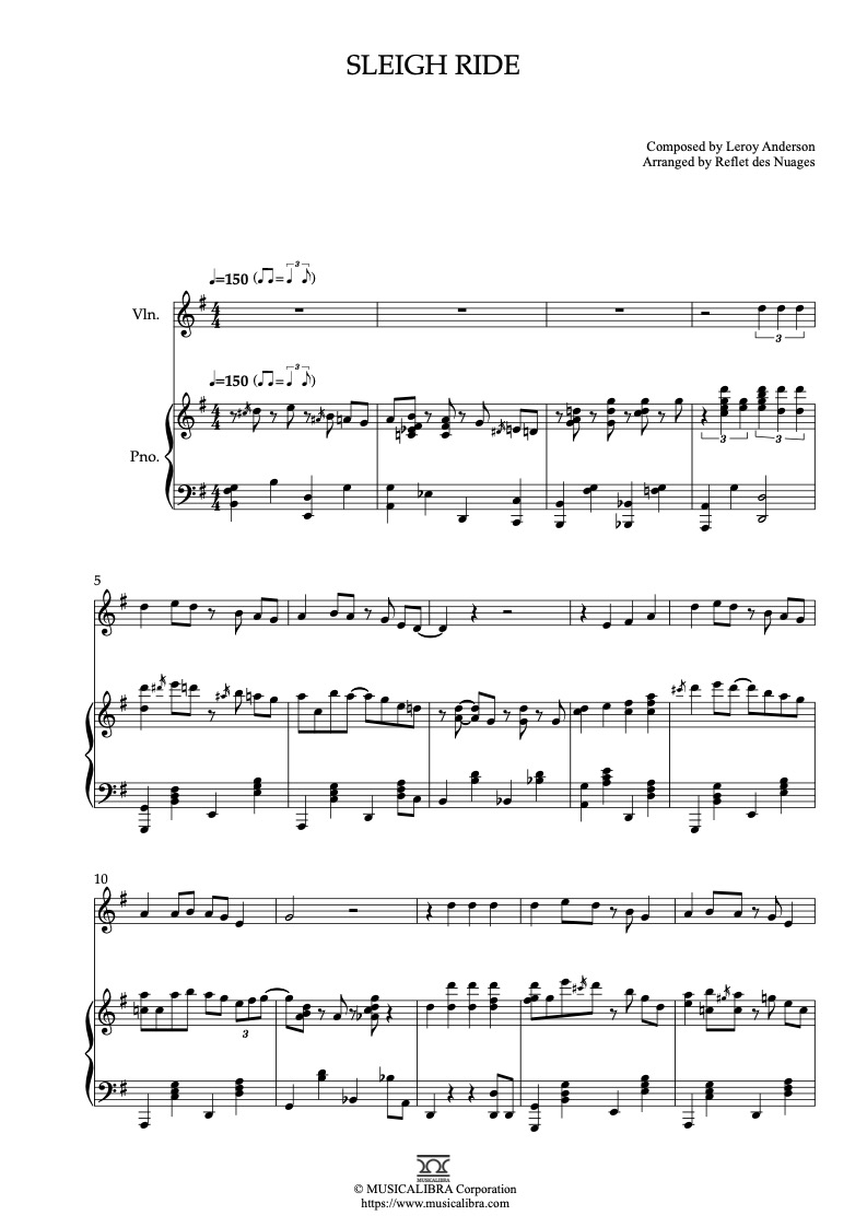 Sleigh Ride 바이올린 피아노 듀엣 실내악 앙상블 편곡 악보