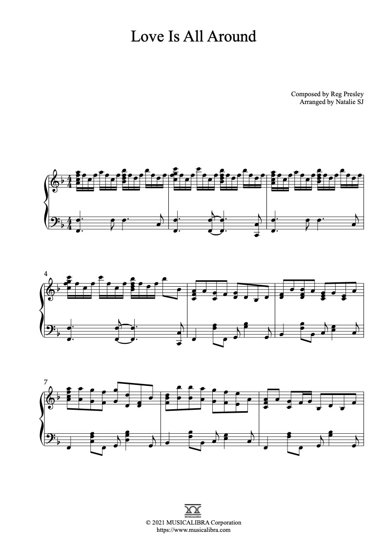 love is all around piano sheet music