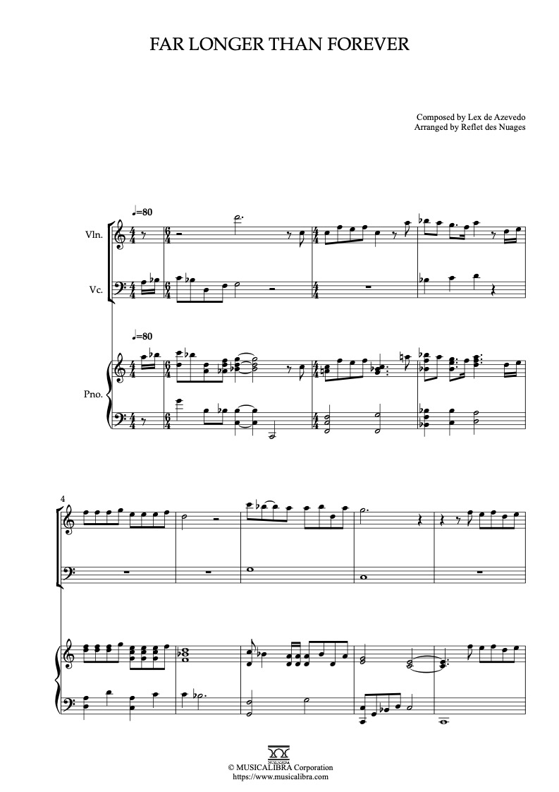 The Swan Princess Far Longer Than Forever 三重奏 乐谱 - 小提琴, 大提琴, 钢琴