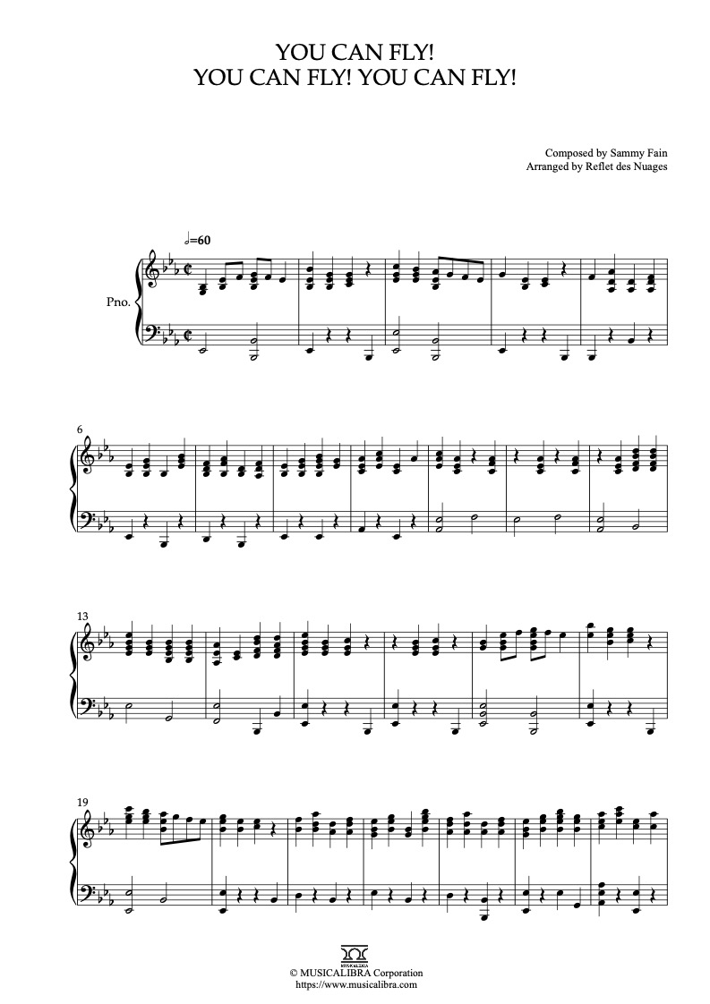 Peter Pan You Can Fly! You Can Fly! You Can Fly! ピアノソロ 編曲 楽譜