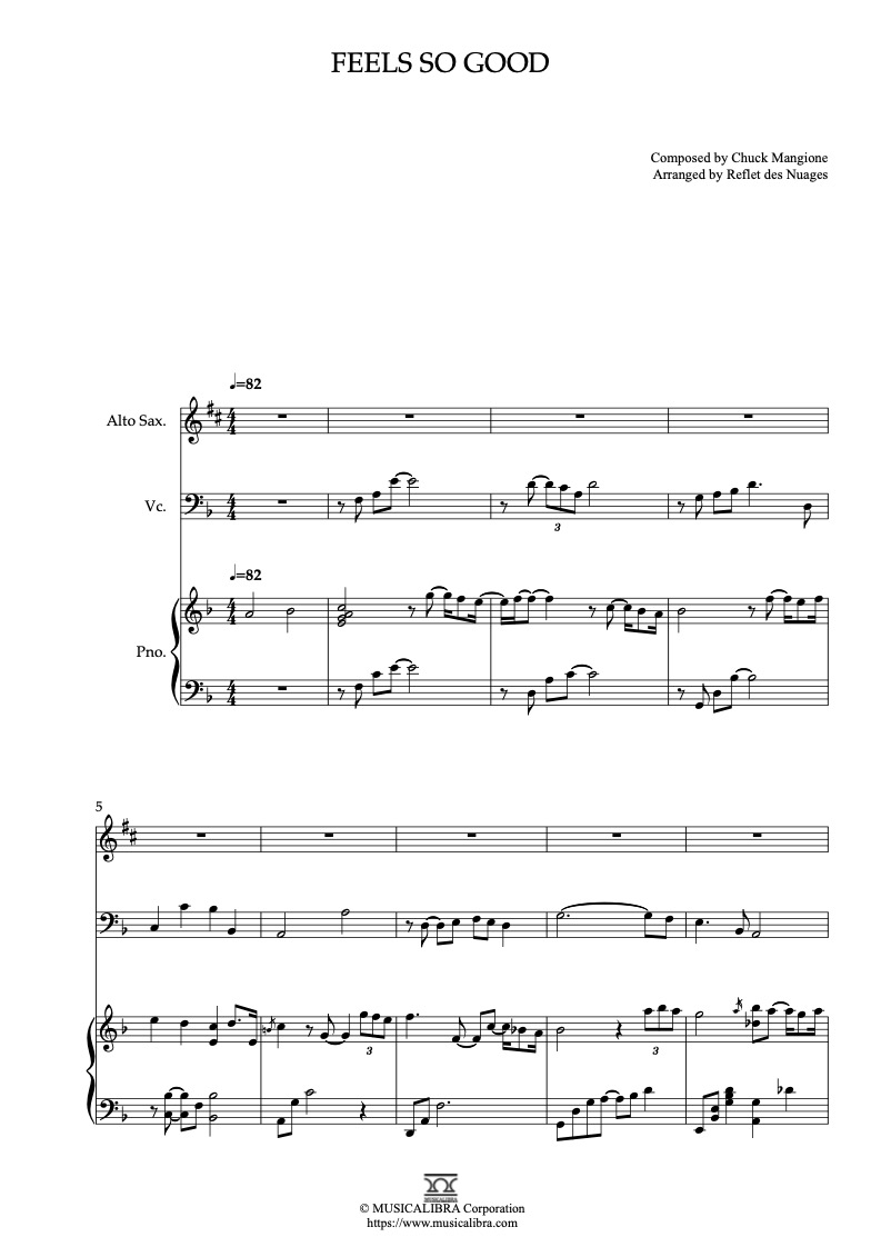 Chuck Mangione Feels So Good 알토 색소폰, 첼로, 피아노 트리오 실내악 앙상블 편곡 악보
