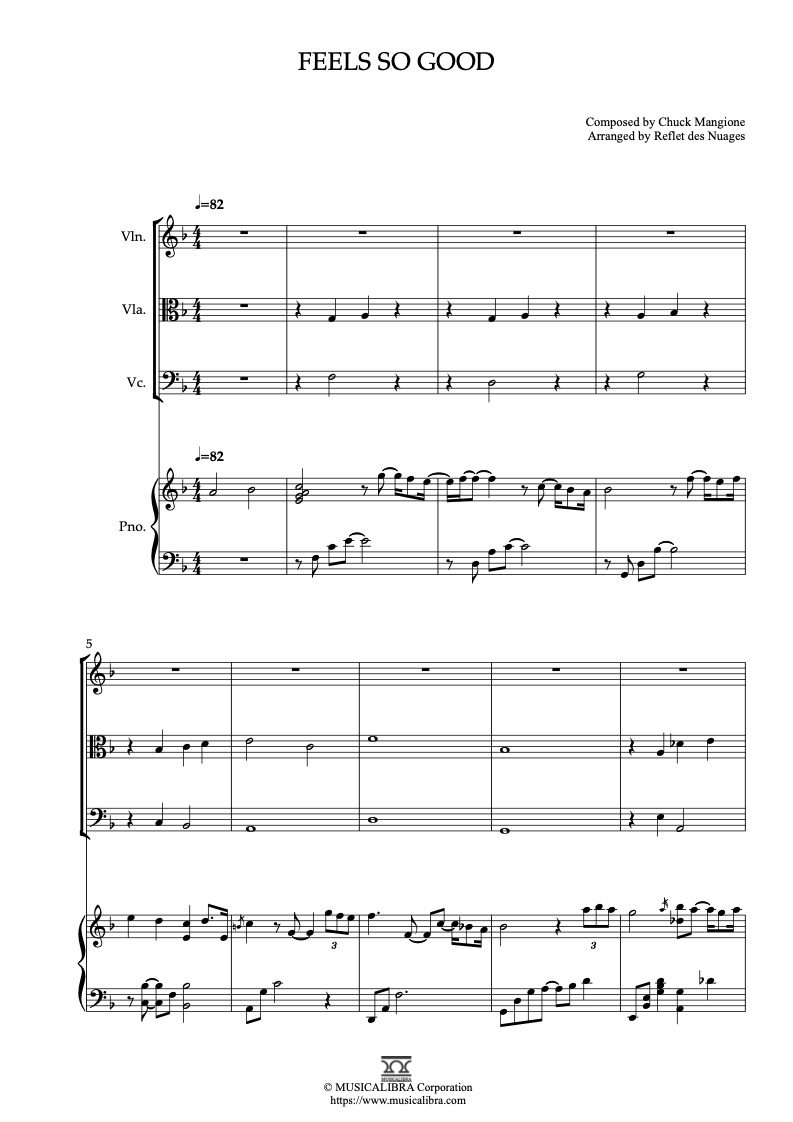Chuck Mangione Feels So Good 四重奏 樂譜 - 小提琴, 中提琴, 大提琴, 鋼琴