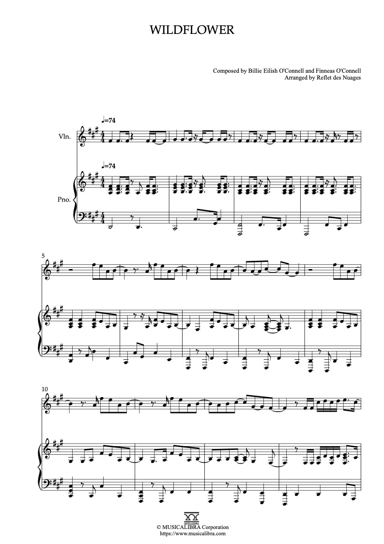 빌리 아일리쉬 WILDFLOWER 바이올린 피아노 듀엣 악보