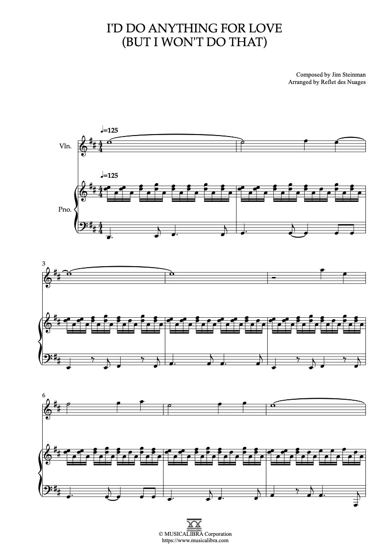 I’d Do Anything for Love (But I Won’t Do That) 二重奏 乐谱 - 小提琴, 钢琴