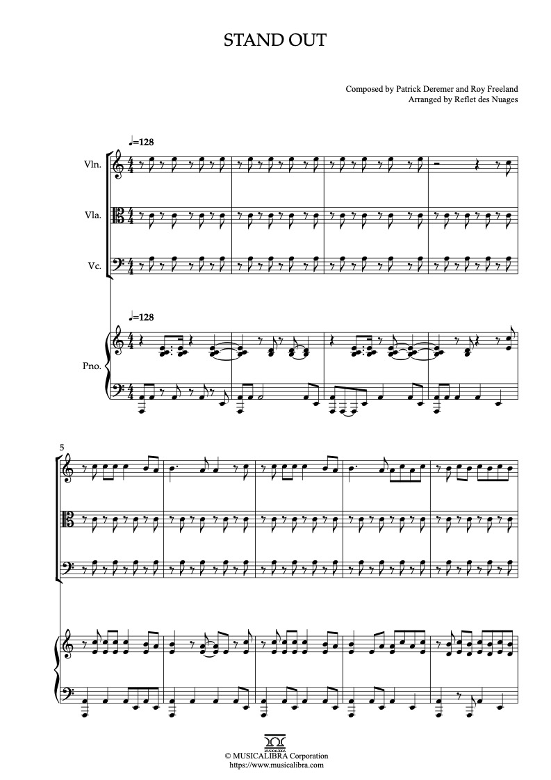 A Goofy Movie Stand Out 編曲楽譜 - ヴァイオリン、ビオラ、チェロ、ピアノ 室内楽 カルテット アンサンブル