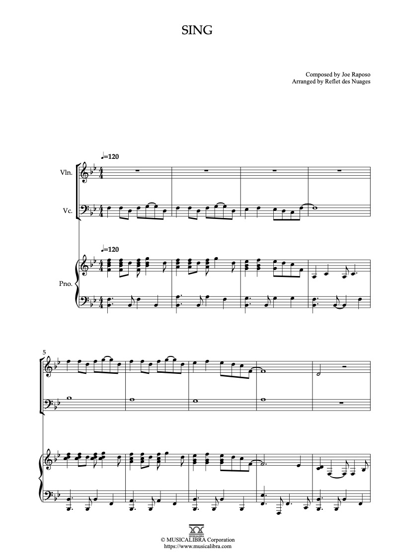 Partitura de Carpenters Sing arreglada para trío de violín, violonchelo y piano