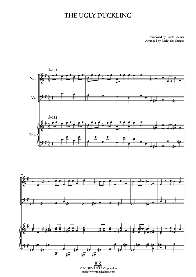 Partitura de The Ugly Duckling arreglada para trío de violín, violonchelo y piano