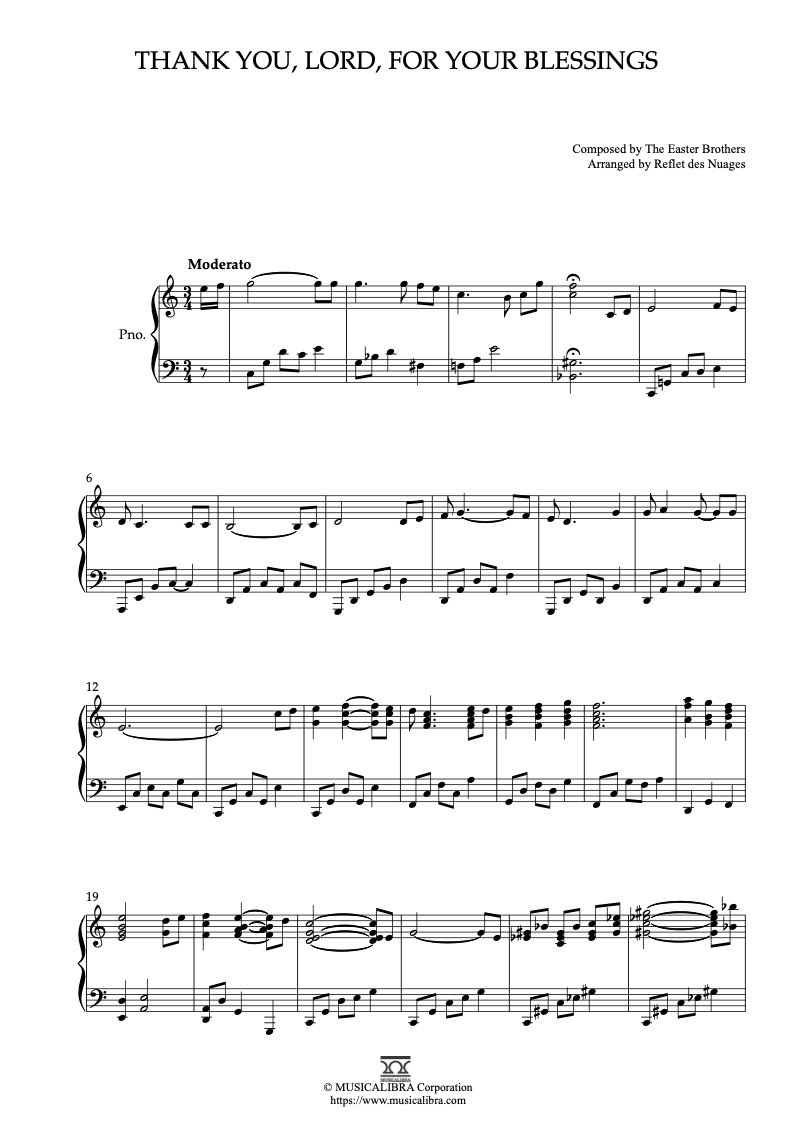 Partitura de Thank You, Lord, for Your Blessings arreglada para piano solo