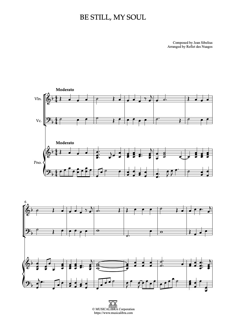 Partitura de Be Still, My Soul arreglada para trío de violín, violonchelo y piano