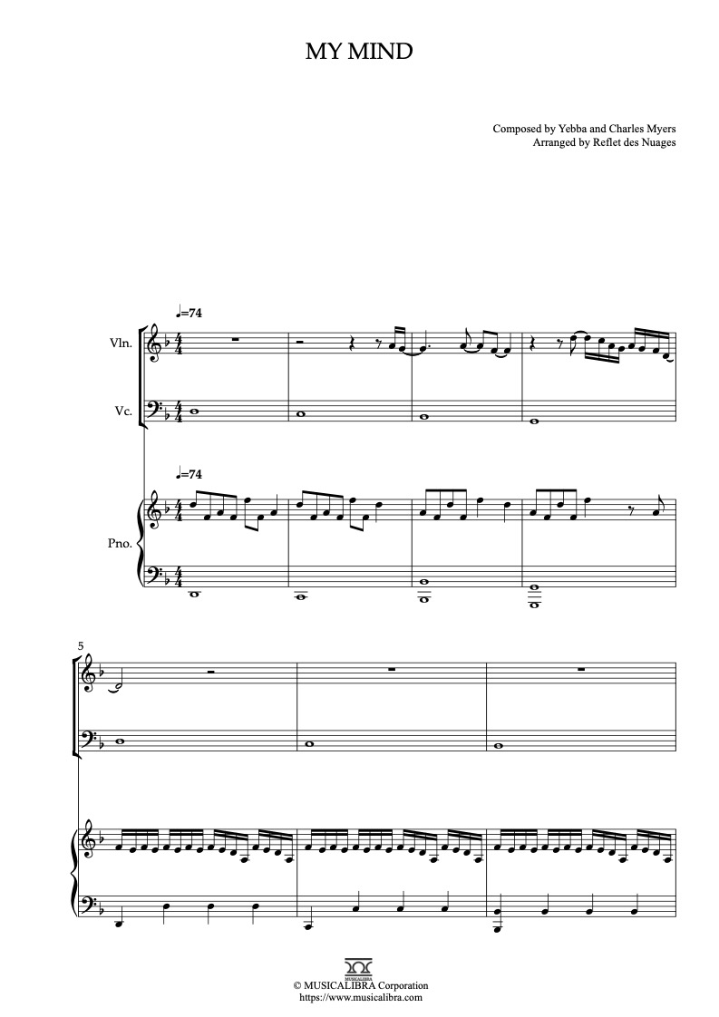Partitura de Yebba My Mind arreglada para trío de violín, violonchelo y piano