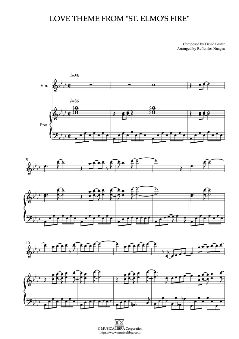 Love Theme from "St. Elmo's Fire" 二重奏 乐谱 - 小提琴, 钢琴