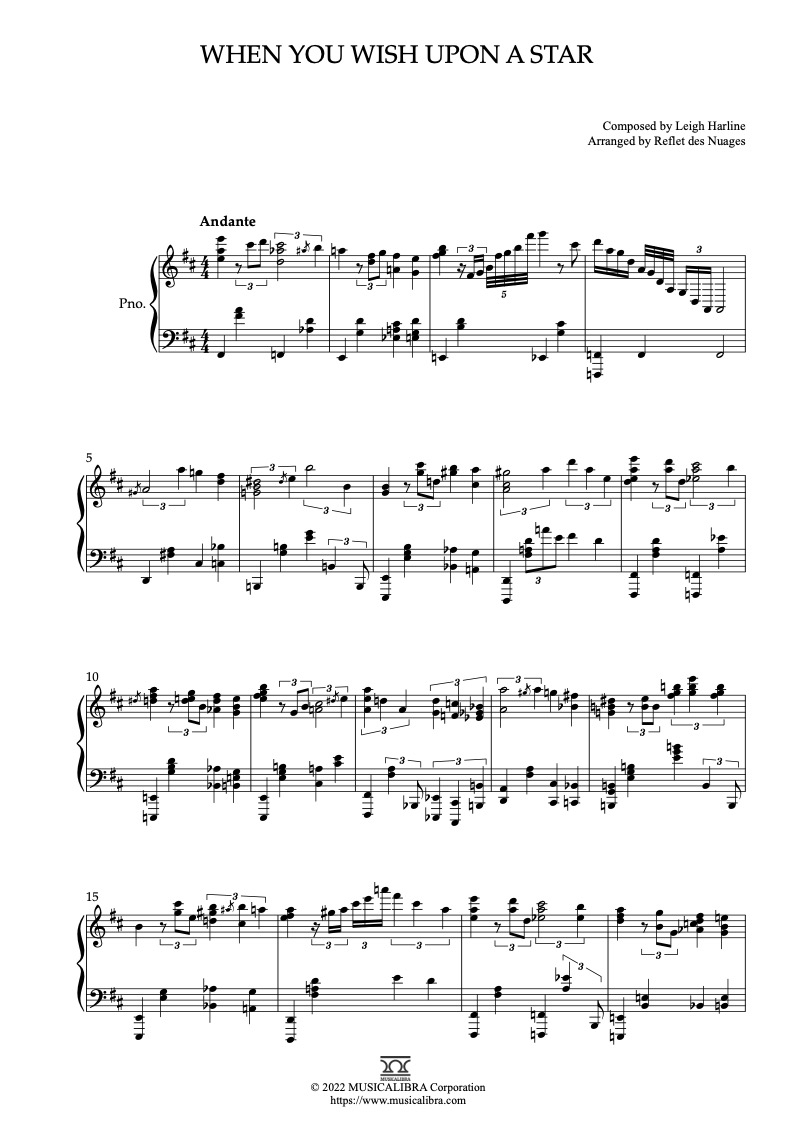 [PIANO SOLO 楽譜] When You Wish Upon a Star ピアノ 編曲 楽譜 : MUSICALIBRA JAPAN