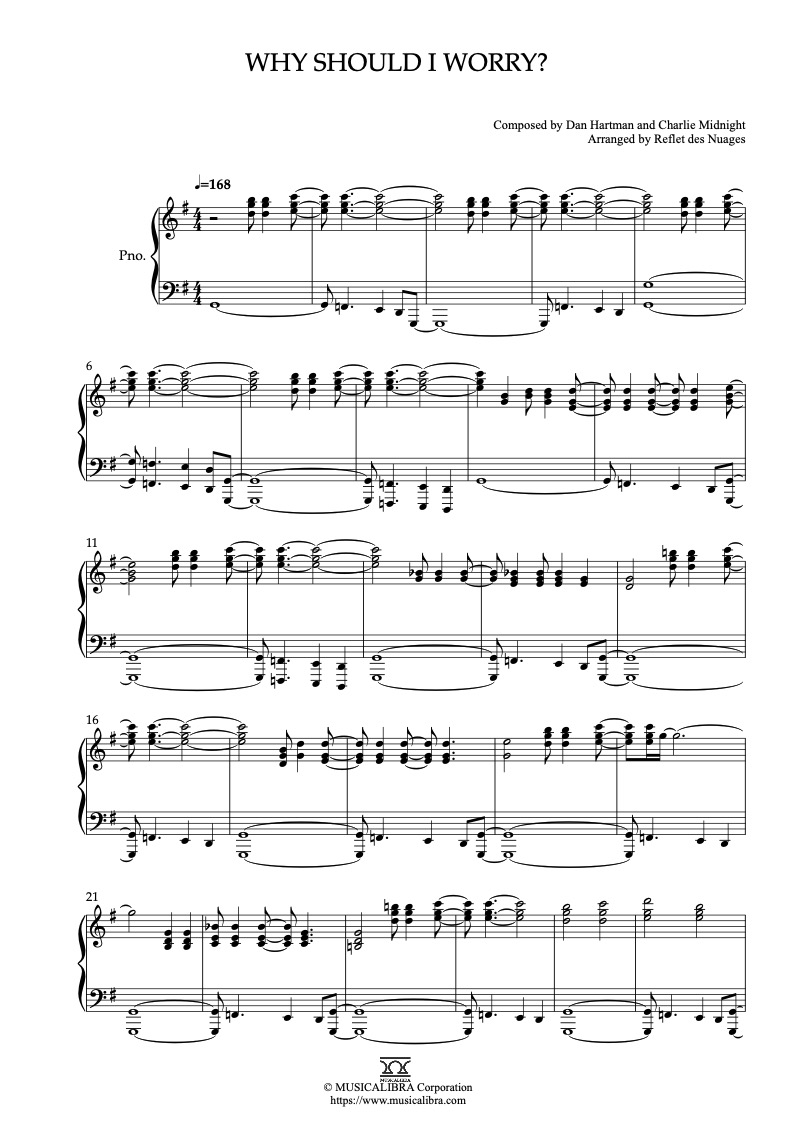 Partitura de Oliver and Company Why Should I Worry? arreglada para piano solo