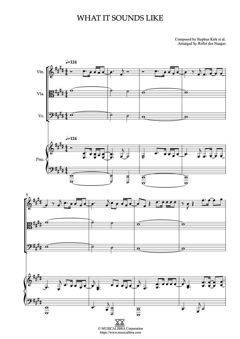 Partitura de KPop Demon Hunters What It Sounds Like arreglada para cuarteto de violín, viola, violonchelo y piano