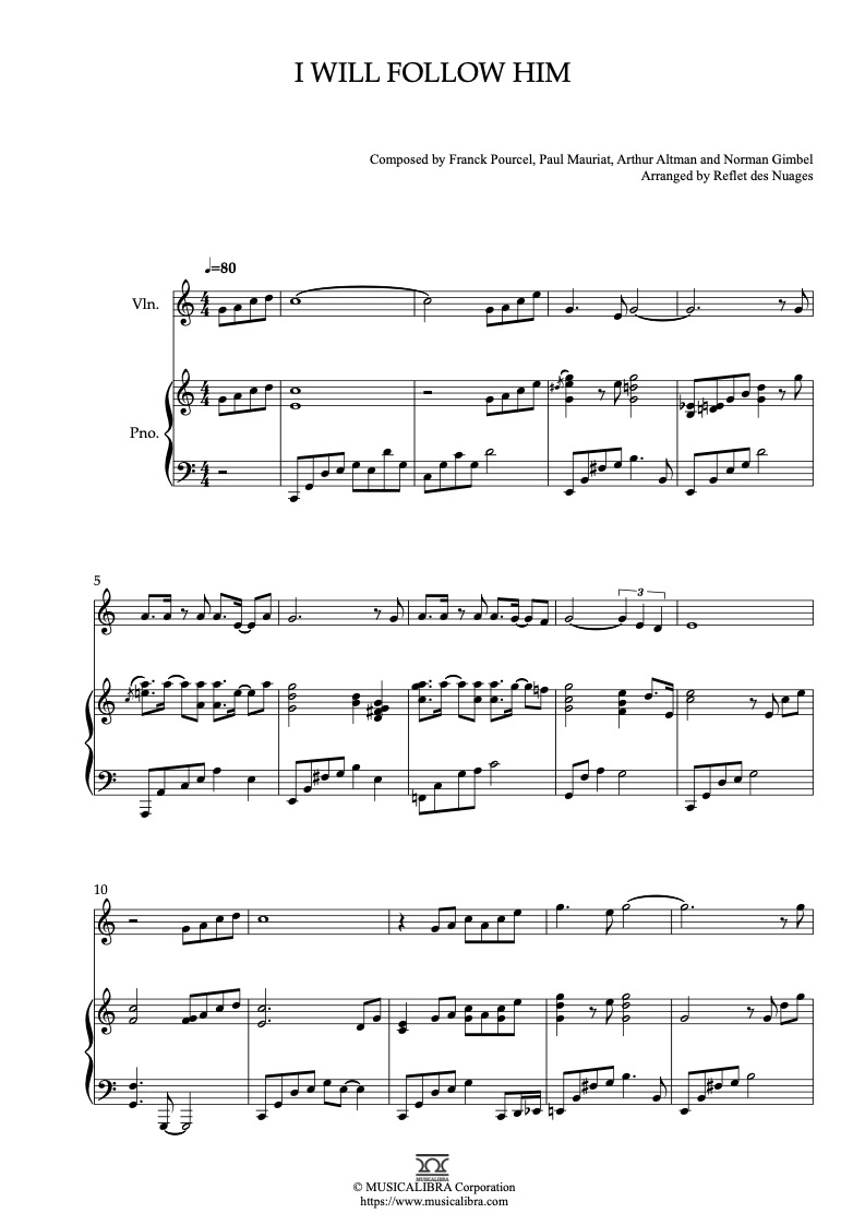 Partitura de I Will Follow Him arreglada para dueto de violín y piano