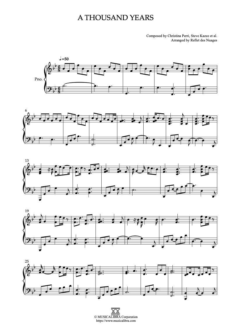 a thousand years christina perri sheet music