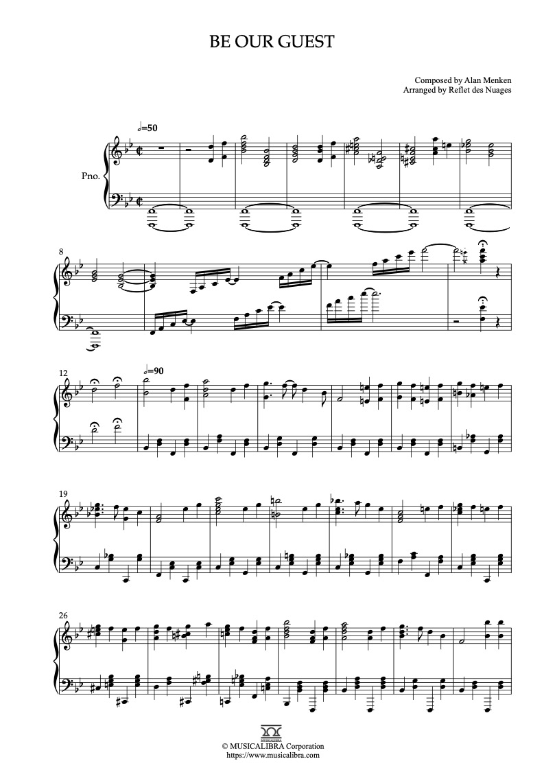 Beauty and the Beast Theme Be Our Guest 鋼琴 獨奏 樂譜